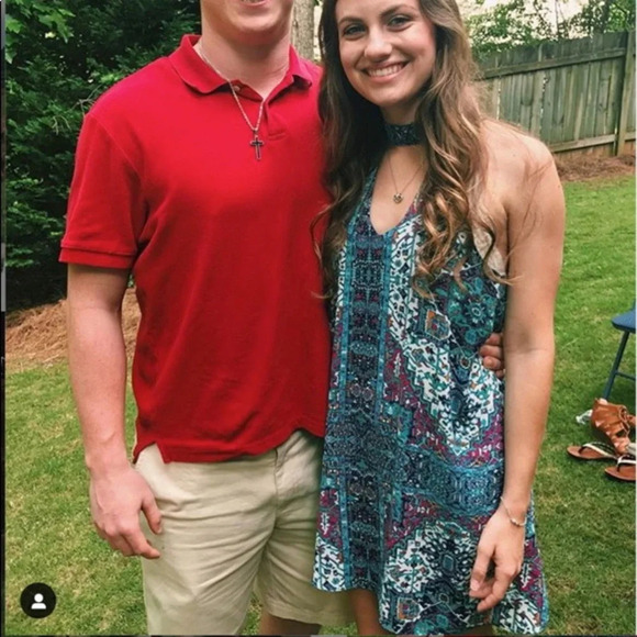 Olivaceous Key Hole Halter Mini Dress Blue Colorful Fun Funky Retro Hippie Small - Picture 3 of 6